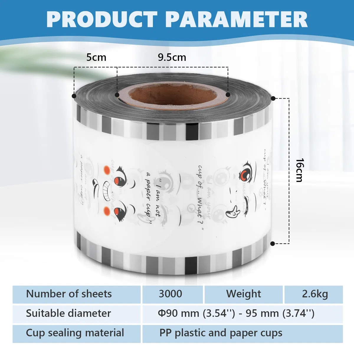 MXBAOHENG 3000 Film de scellage de tasses 90-95 mm pour gobelets en plastique/gobelets en carton, Film d'étanchéité en plastique, Film anti-fuite pour les magasins de boissons pour jus, thé, café