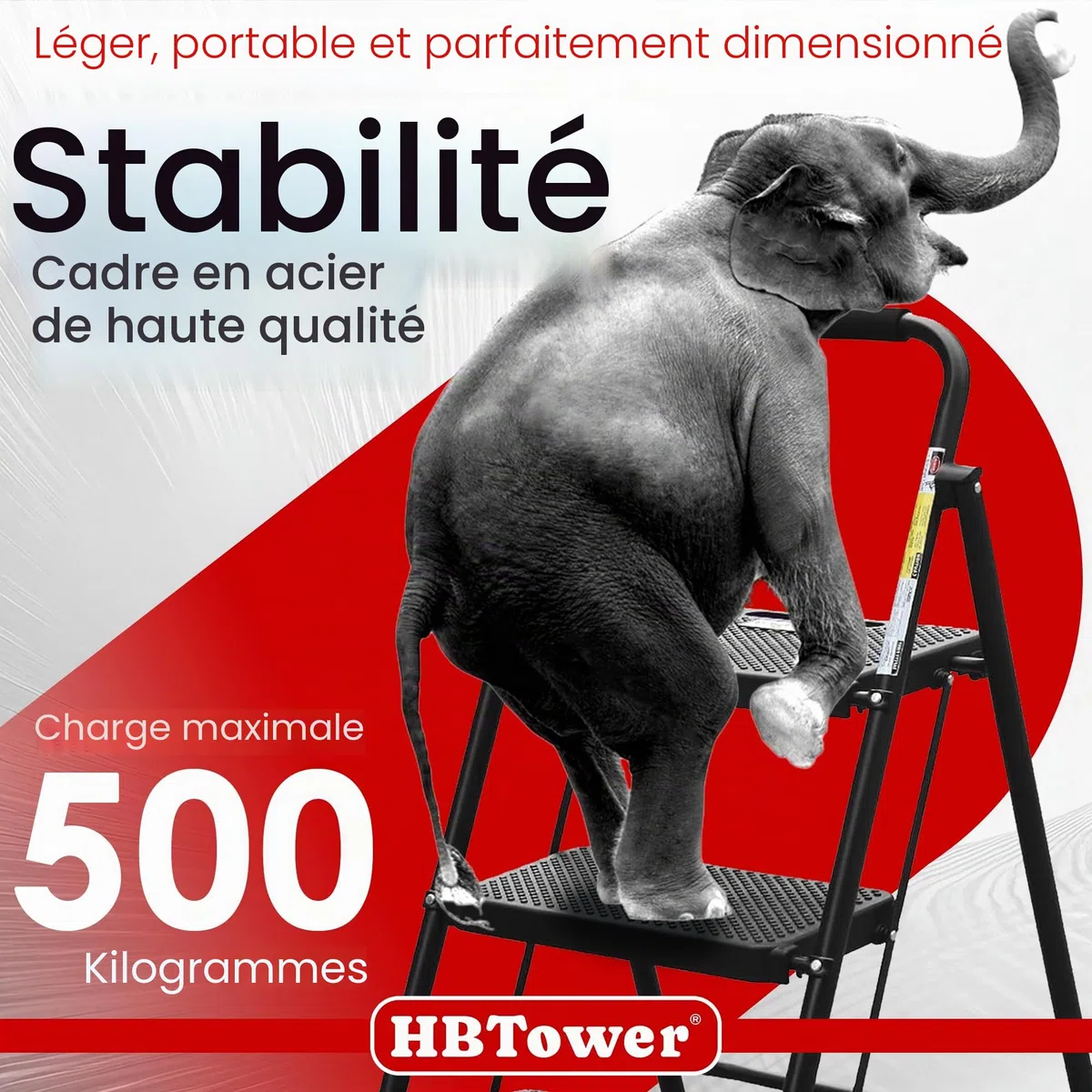 HBTower Escabeau 3 Marches Pliable, Échelle avec Pédales Antidérapantes et Poignée Confortable, Escabeau en Acier Portable, Noir