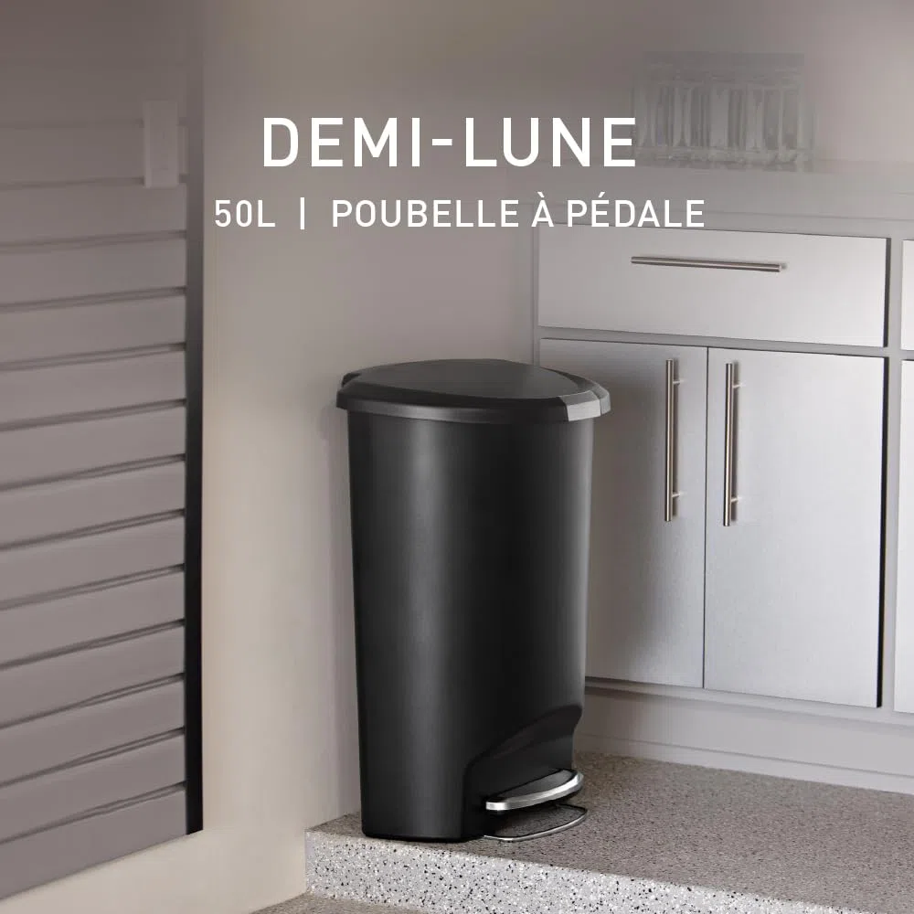 simplehuman CW1355 poubelle demi-lune à pédale, poubelle de cuisine, plastique noir, 50 litres