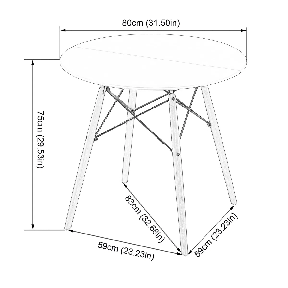 Ensemble de Salle à Manger Ronde avec 4 Chaises pour Salon, Cuisine, Bureau (Table Noire + Chaises Blanches)