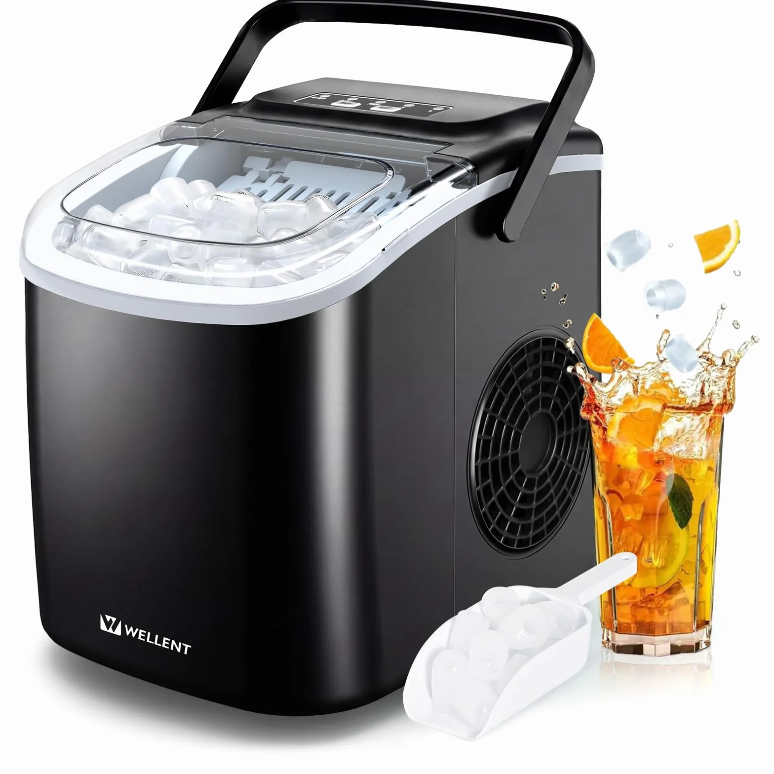 WELLENT Machine à Glaçons de Comptoir, 8 Glaçons en 6 Min, Capacité 12KG/24H, 2 Tailles, Portable avec Auto-Nettoyage