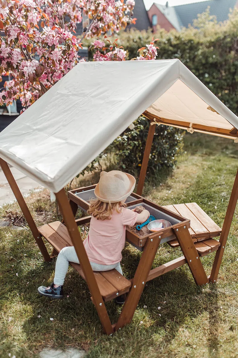 Meppi Pellworm Salon de jardin pour enfant en bois avec toit Marron