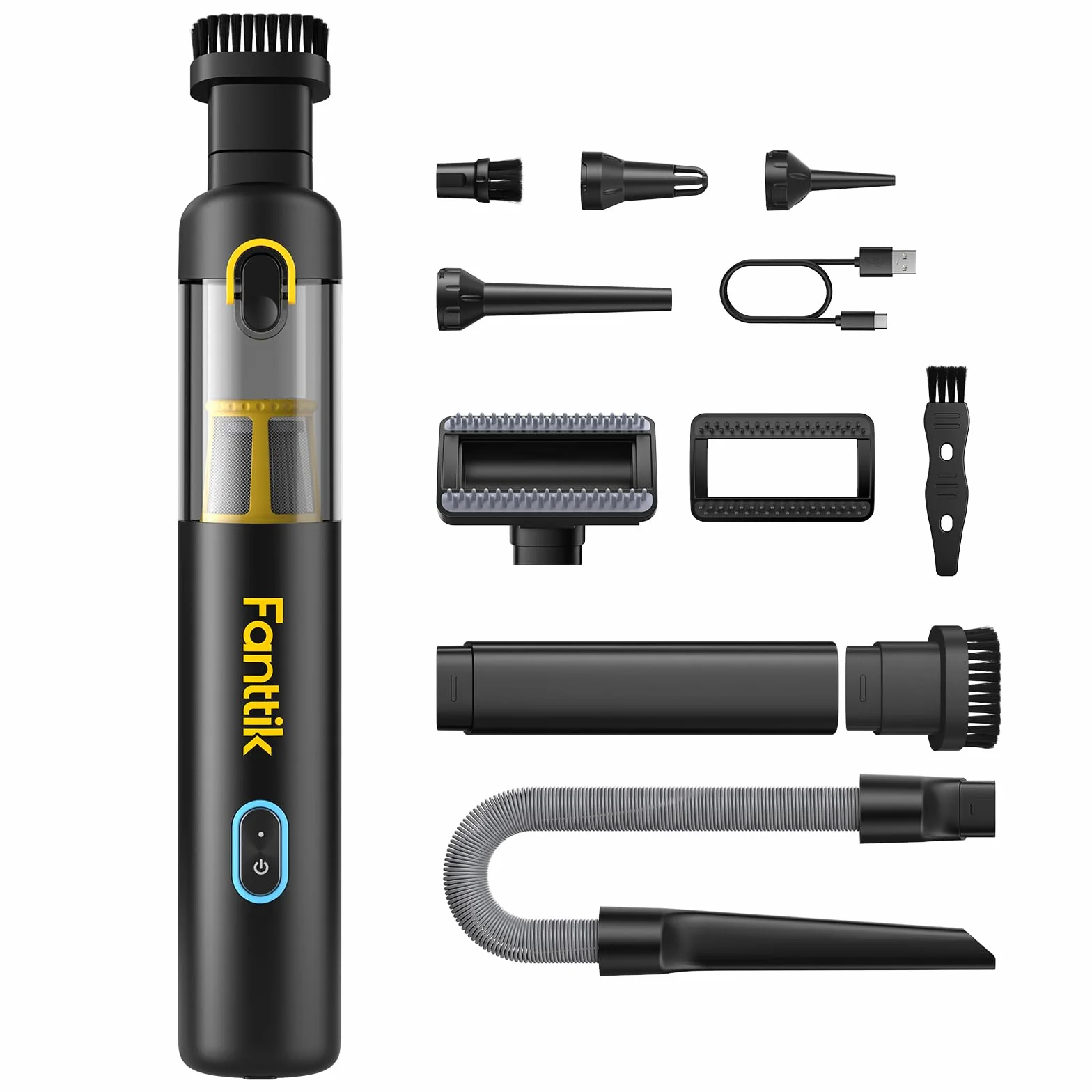 Fanttik Slim V8 Apex Aspirateur de Voiture,Haute Puissance D'aspiration 19KPa Aspirateur à Main,Charge Rapide USB-C Aspirateur sans Fil pour Voiture,4 en 1 Aspirateur/Souffleur/Gonfleur/Pompe（Noir）