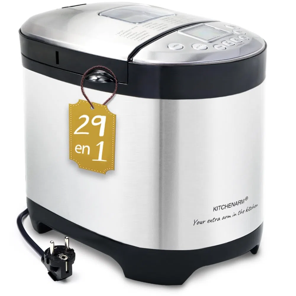 KITCHENARM 29 en 1 Machine à pain intelligente avec interface utilisateur et documentation 100% en français - 900 G Machine à pain en acier inoxydable avec réglages sans gluten et pain complet