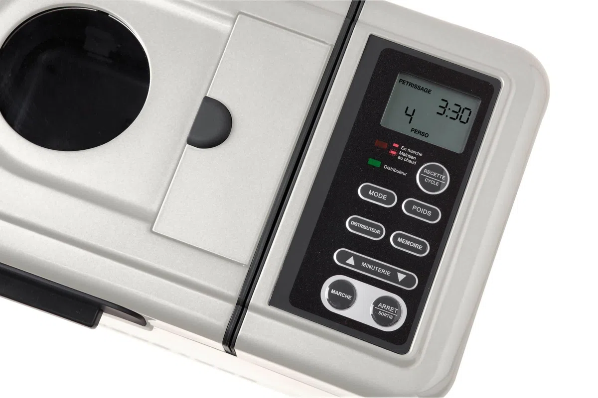 riviera&bar Machine à Pain Sans Gluten - 820W, 14 Programmes, Distributeur d'Ingrédients, Pétrin Auto-Rabattable - 3 Tailles de Pain, Départ Différé 13h - Blanc Ivoire