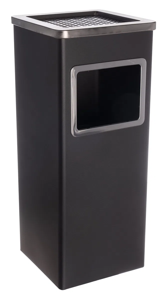 Cendrier amovible sur pied en acier inoxydable noir argenté | Pour usage commercial, extérieur, intérieur et extérieur