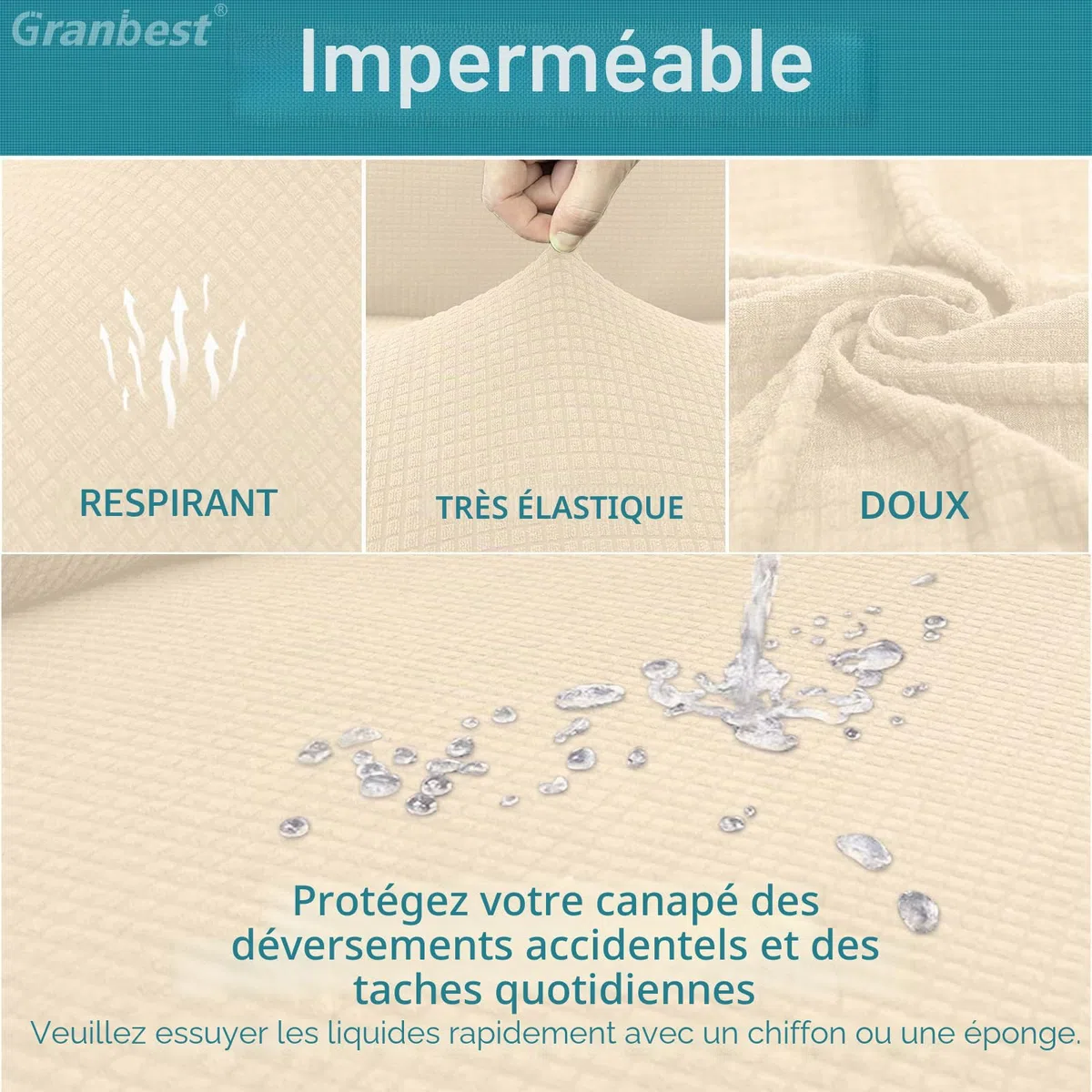 Granbest Élégants housses de chaise de salle à manger imperméables Set de 4, Coussins de chaise de salle à manger haute extensibilité Housses de protection lavables pour banquet, cuisine, fête, hôtel