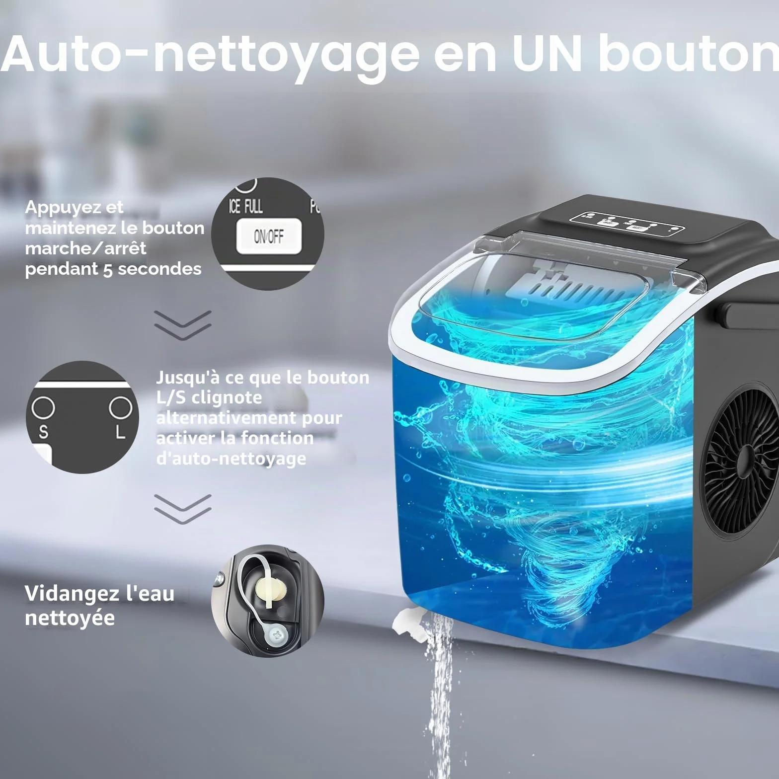 Machine à Glaçons PALINTH 12kg/24h 9 Glaçons 6-10 Min Autonettoyante Poignée Portable