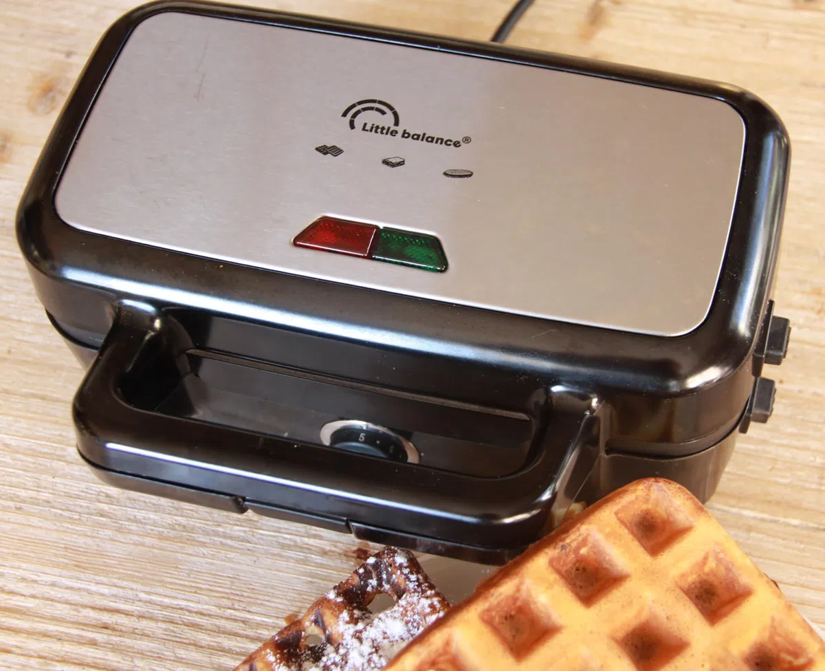 LITTLE BALANCE 8368 Speedn Mixt 1200, Gaufrier + Grill 2 en 1, 1 plaque Gaufres, 1 plaque Gril interchangeables, 1200 W, Inox, Noir