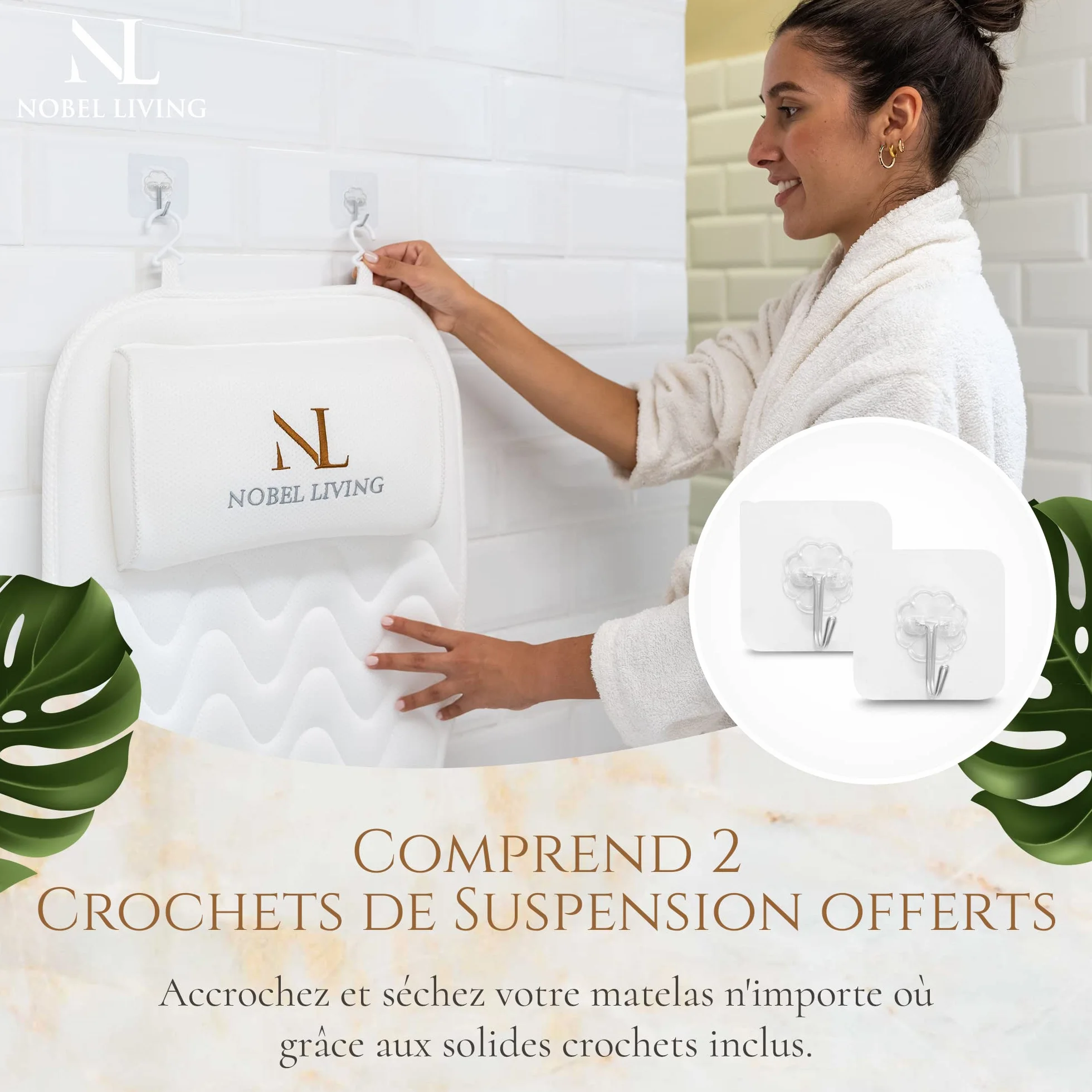 Coussin Baignoire Corps Complet Claessonliving 125x43cm Matelas de Bain avec appuie-tête et Supports pour Le Corps Blanc