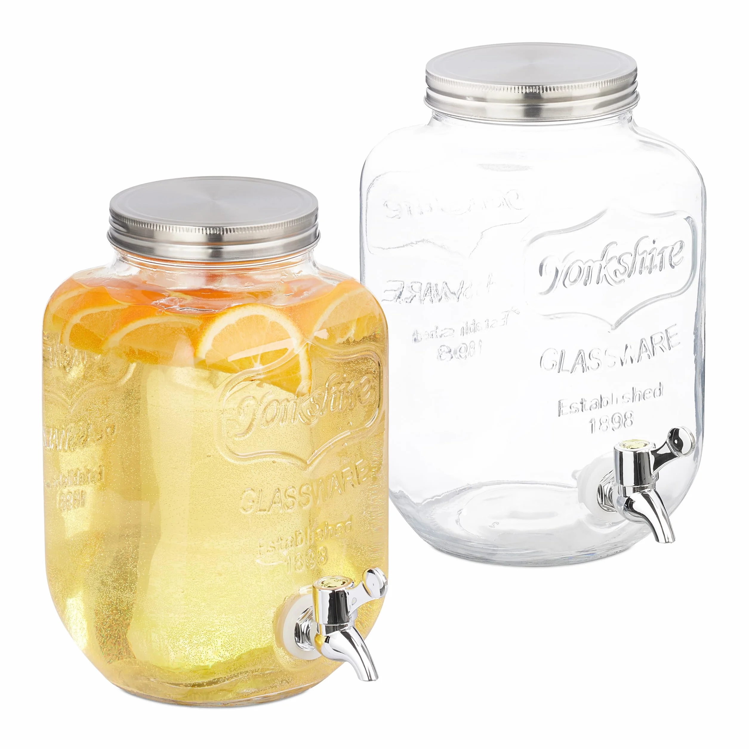 Relaxdays Distributeur de Boisson, Lot de 2, Volume : 4 litres, Robinet et Couvercle, pour la Limonade, Transparent