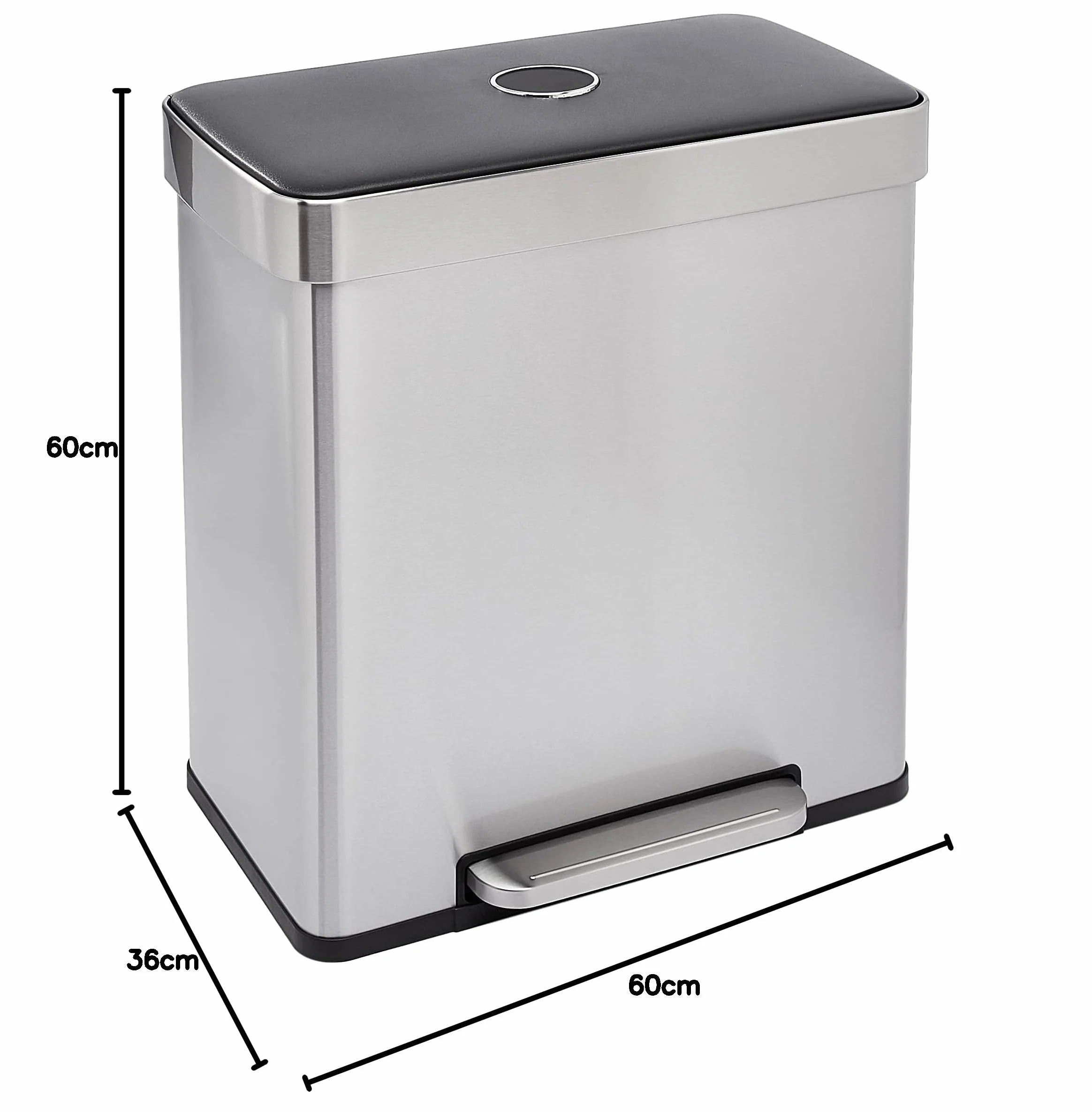 Amazon Basics Poubelle rectangulaire recyclage 2 compartiments 60 litres Noir Argent