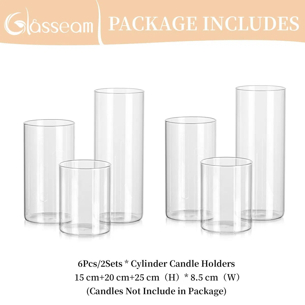 Glasseam Porte - Bougie en Verre pour Bougie Colonne Hurricane Porte - Bougie 6 pour Bougie Flottante Oath Tea Light Grand Porte - Bougie pour Décoration De Table Vase Cylindrique pour Pampas