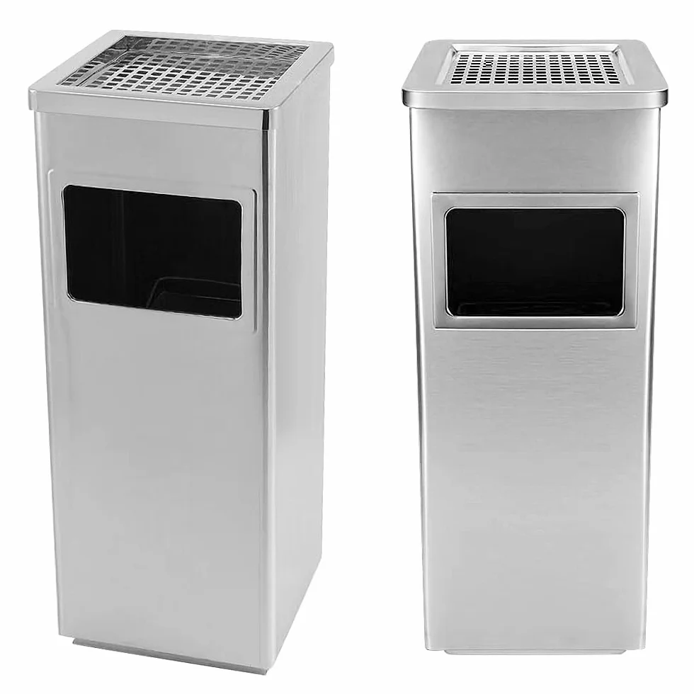 HUOLE Poubelle à Cendrier d'Hôtel Poubelle de Recyclage Ordure Déchet Extérieur Ecole Unité Bureau Restaurant Hôpital-Argent (2 PC) 30 * 24 * 60cm-48L