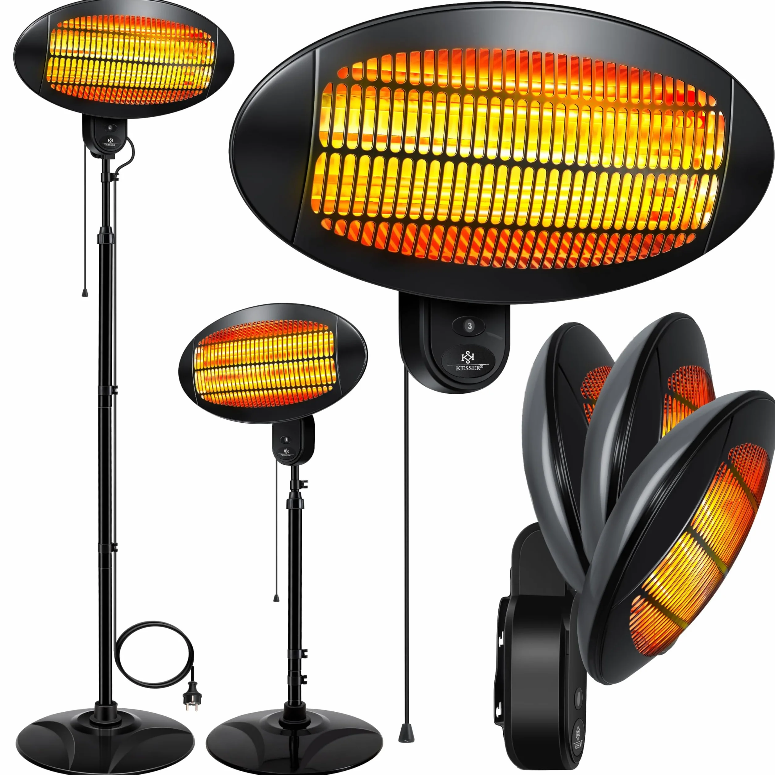 KESSER Chauffage radiant 2000 Watt Infrarouge sur pied terrasse intérieur extérieur