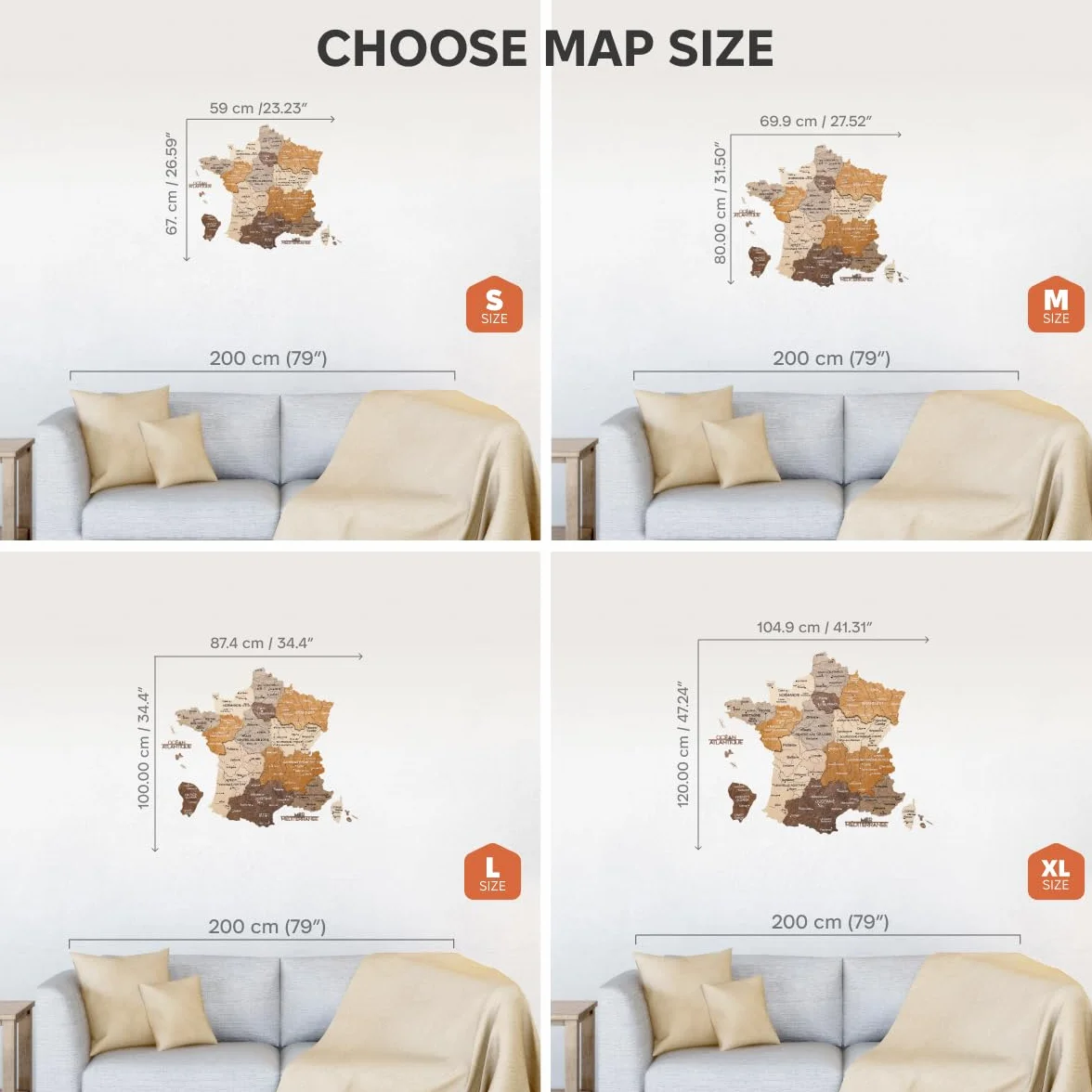 Carte de France Murale en Bois 3D - Décoration Bureau Artisanale - Idée Cadeau Voyage (Multicolor, S)