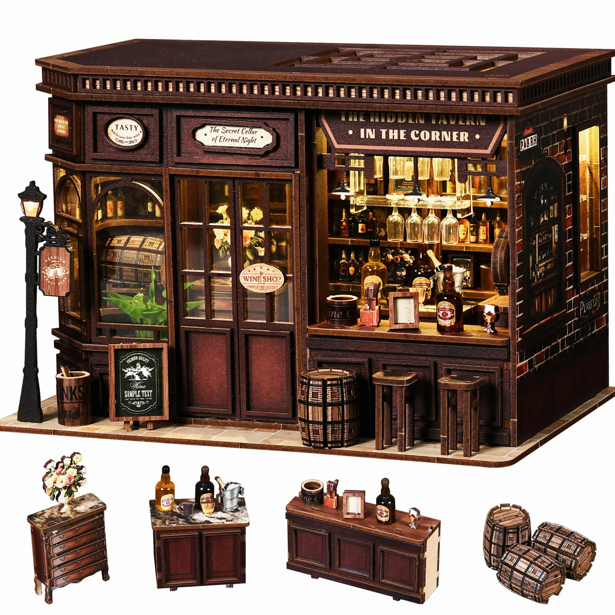 Book Nook Bistrot Kit DIY Miniature Maison Poupées avec LED 3D Serre Livre Cadeau 14+
