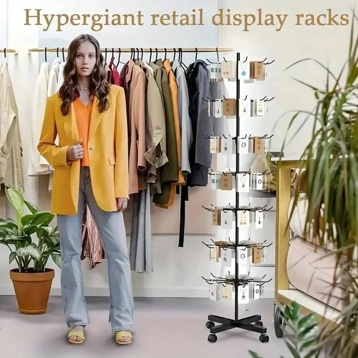Présentoir Rotatif à 7 Niveaux,Etagère En Métal,Pour Porte-Clés,Bijoux,Événements Et Magasins,Mobile Et Réglable,Étagères Verticales Pour Les Magasins De Détail Et Les Supermarchés,Noir