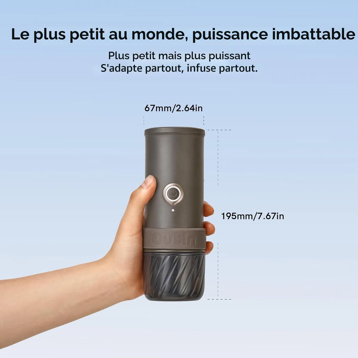 OutIn Mino Machine à Expresso Électrique Portable, Mini Cafetière de Camping de Voyage, Machine à Café Format Poche Auto-Chauffante, Compatible Café Moulu & Adaptateur Capsule NS pour Aventure