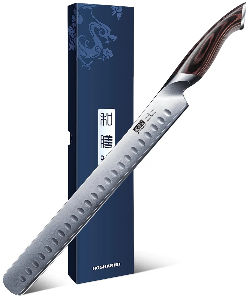 HOSHANHO Couteau Saumon 30cm, Professionnel Couteaux Poisson, Couteaux de Découper Japonais en Super Acier, Ultra Tranchants Couteau de Jambon avea Poignée Ergonomique