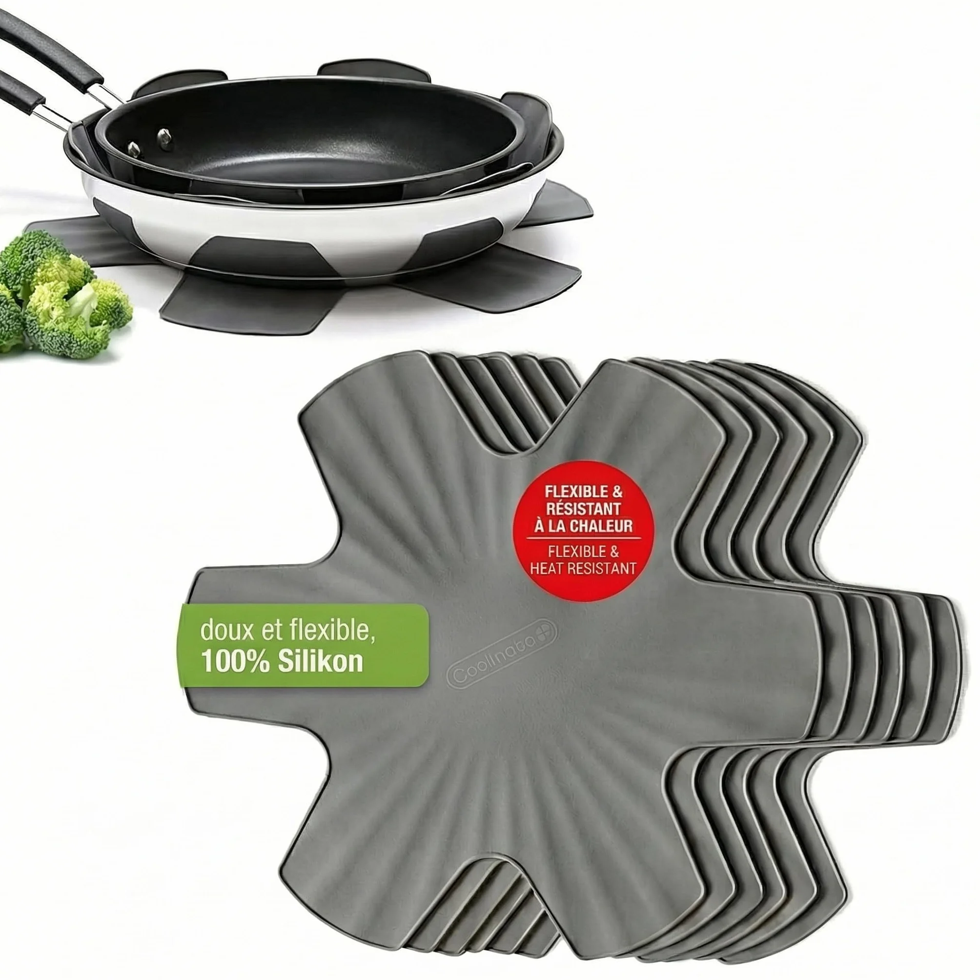 Coolinato Set de 6 protège-poêles en Silicone 35 cm Gris Protection Thermique