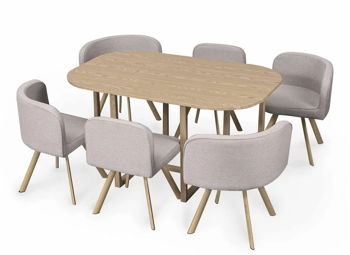DecoInParis Ensemble Table + 6 chaises encastrables FLEN XL