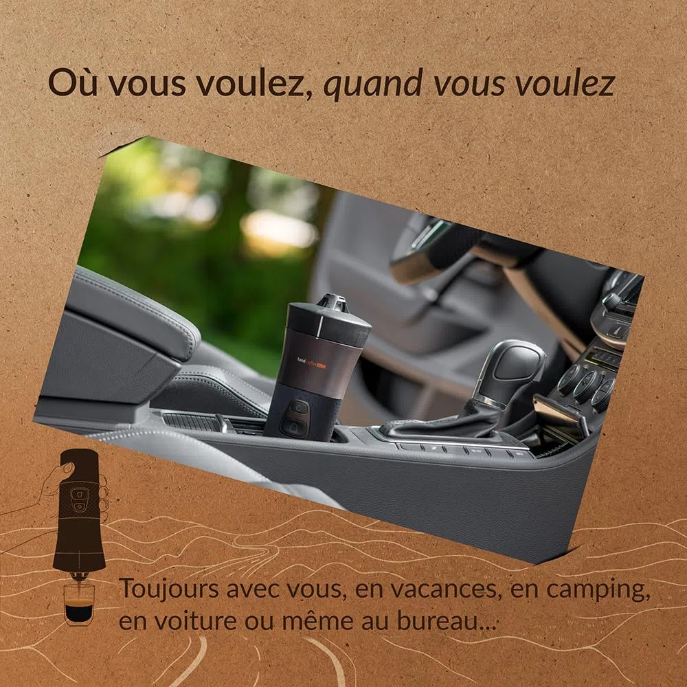Handpresso – Cafetière 12V Handcoffee Auto 21000 | Machine a cafe voiture pour dosette Senseo pour voiture prise allume cigare | Cafetière portable pour voyage, cafetiere camping-car