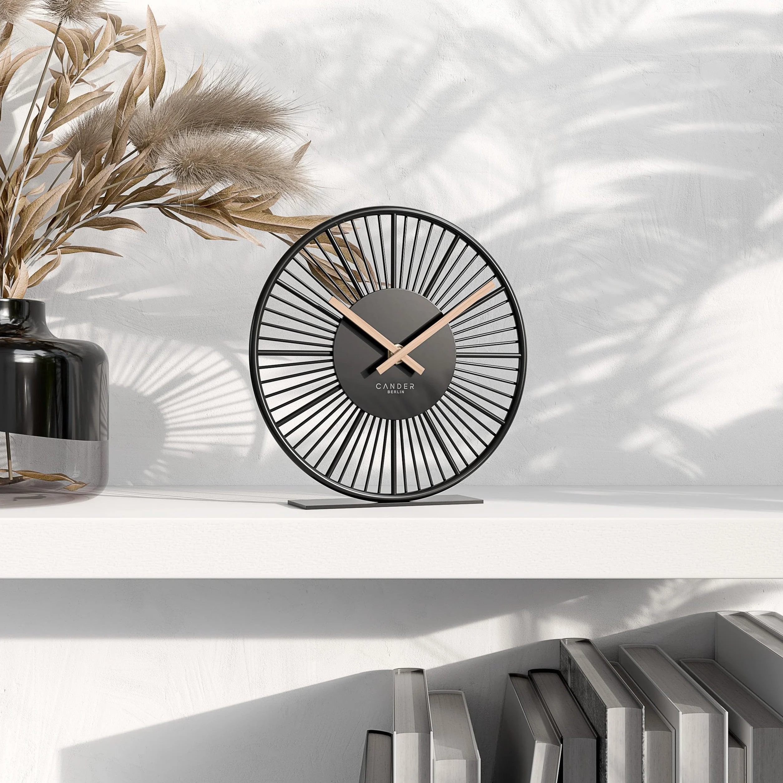 Cander Berlin BLORA Horloge de table silencieuse 18 cm Aiguilles en bois Moderne Noir