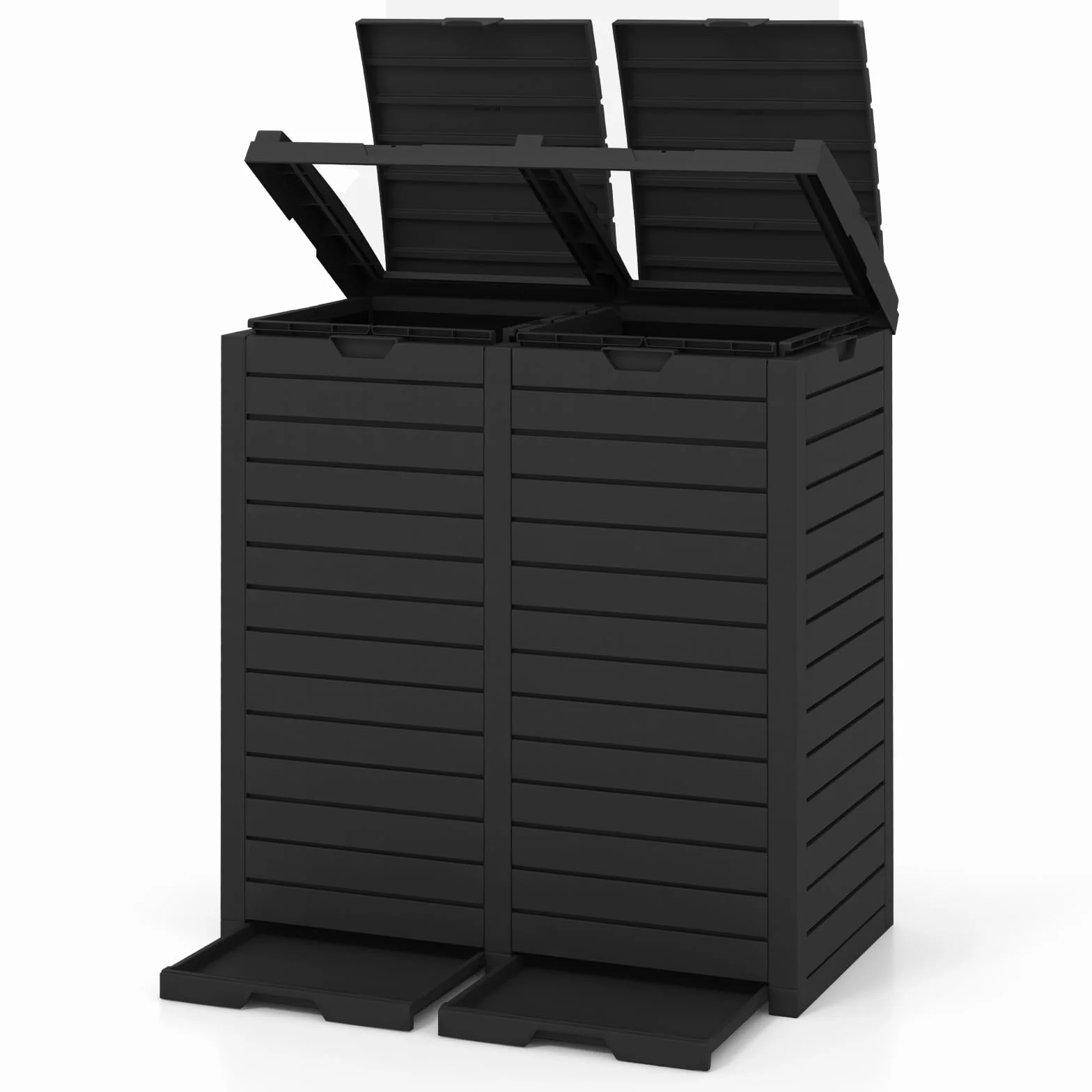 LIFEZEAL Poubelle extérieure de 235 l, Double Poubelle de Recyclage avec Couvercle étagé, Poubelle classée imperméable avec Plateau d'égouttement, poignée, conteneur à ordures (Noir)