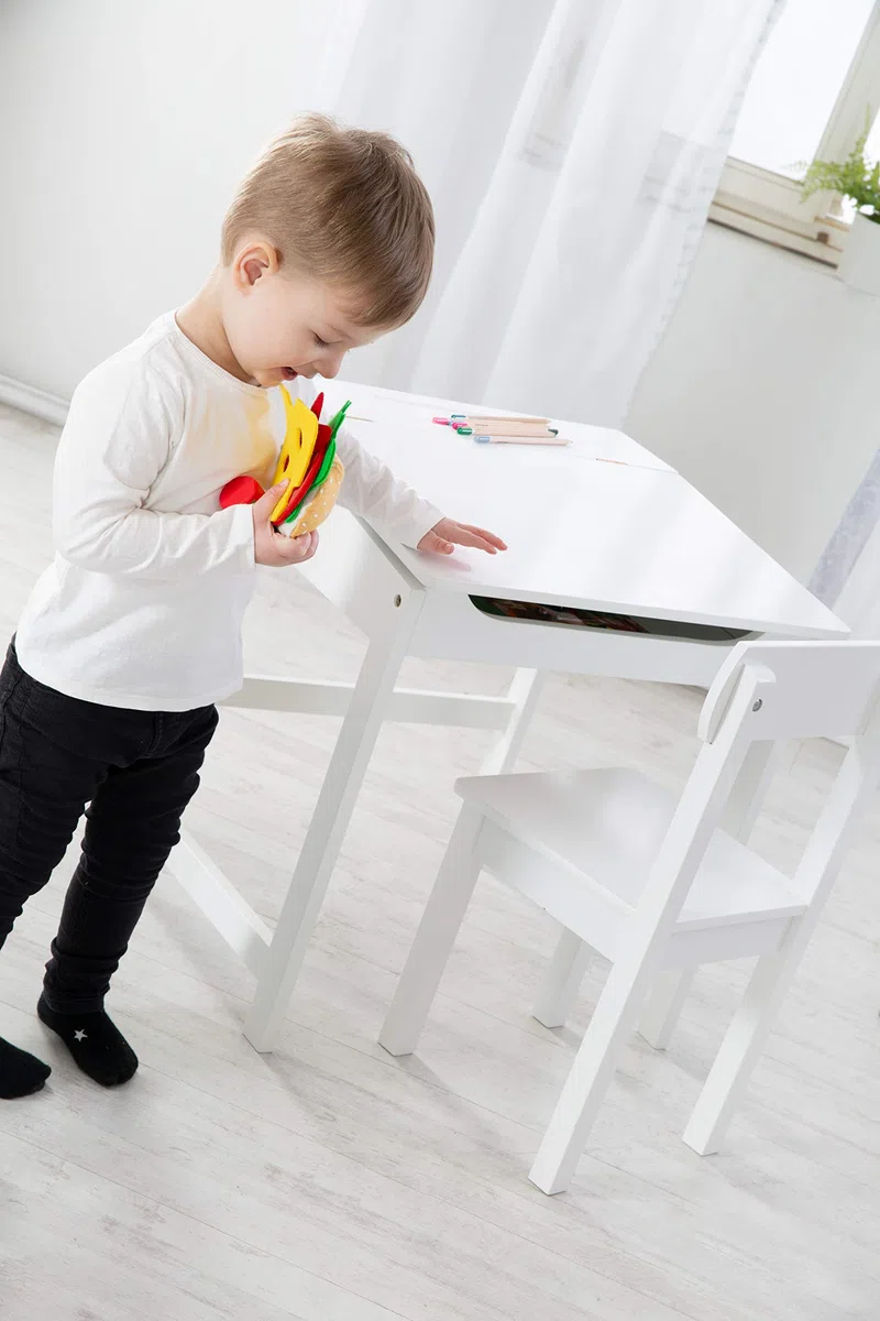 roba Bureau Bébé et Enfant avec Chaise et Espace de Rangement - Pupitre d'École - Blanc