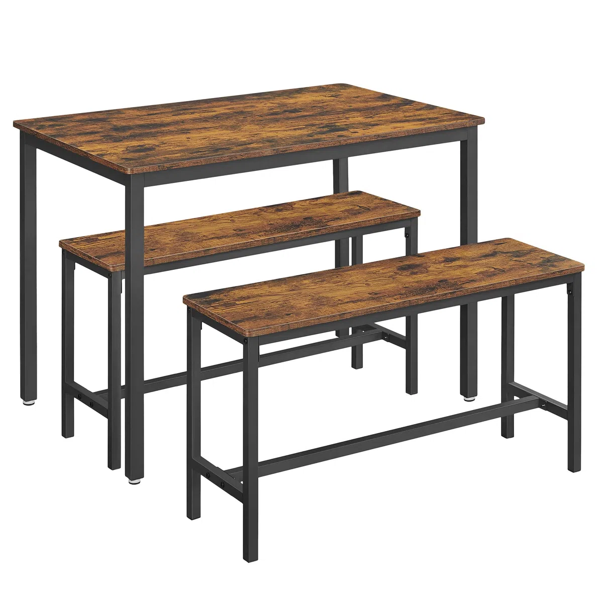 VASAGLE Table à Manger avec 2 Bancs, Ensemble de 3 Meubles, Table de Salle à Manger de 70 x 110 x 75 cm, 2 Bancs de 30 x 97 x 50 cm, Cadre en Acier, Marron Ruatique et Noir d'encre KDT070B01