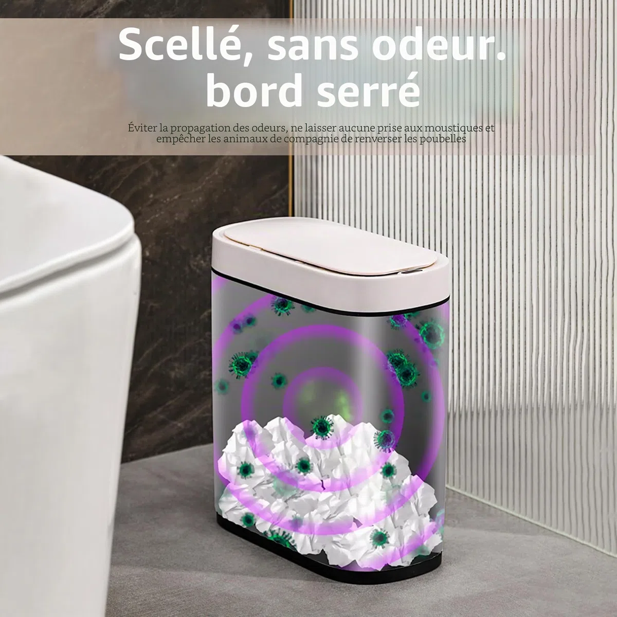 Poubelle Automatique 8L avec Capteur - Poubelle Électrique avec Couvercle pour Cuisine & Salle de Bain - Étanche/Anti-Odeurs pour Bureau, Chambre, WC - Corbeille Blanche Silencieuse