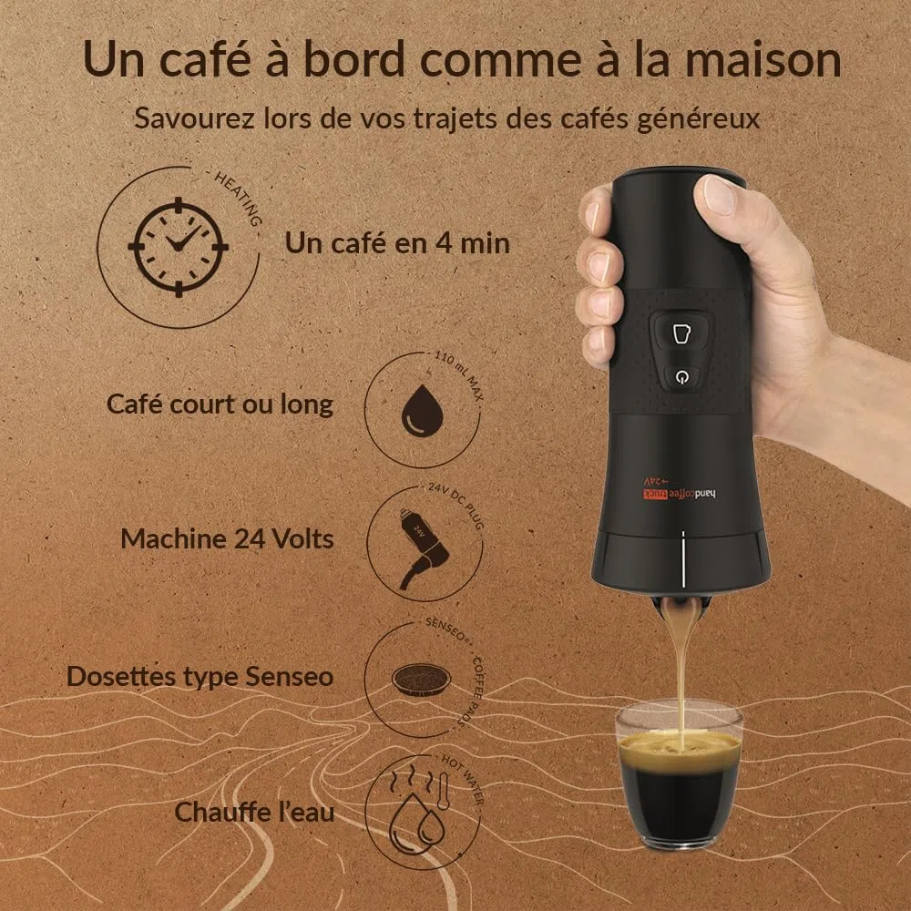 Handpresso - handcoffee truck - machine à café camion 21010 | pour dosette Senseo | cafetière allume-cigare - cafetiere 24v camion| cafetière de voyage | café court et long - 110 ml max