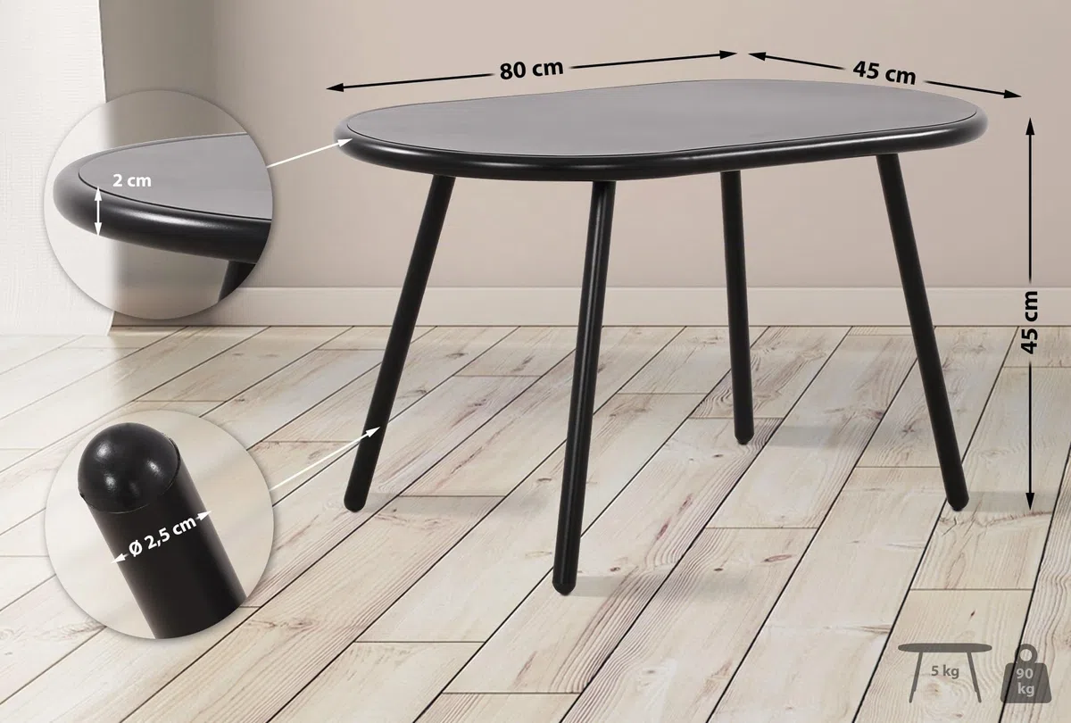 CLP Table Basse Velva I Table de Salon Ovale pour l'extérieur et l'intérieur I Table de Jardin résistante aux intempéries et aux UV, Couleur:Noir