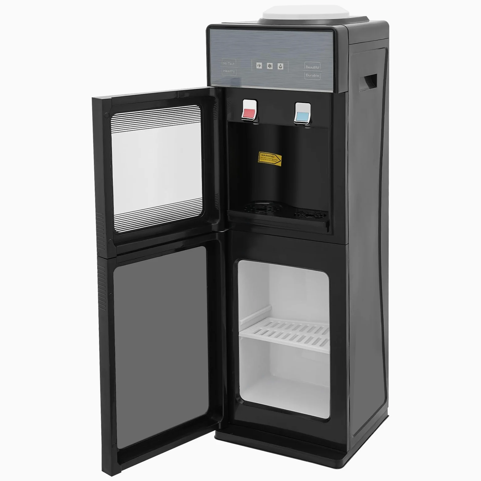 Fontaine à Eau Chaude et Froide 3 Températures, Distributeur d'eau par Bonbonne 5Gal, Puissance 500W/90W, avec Compartiment de Rangement, pour Maison et Bureau, Gris