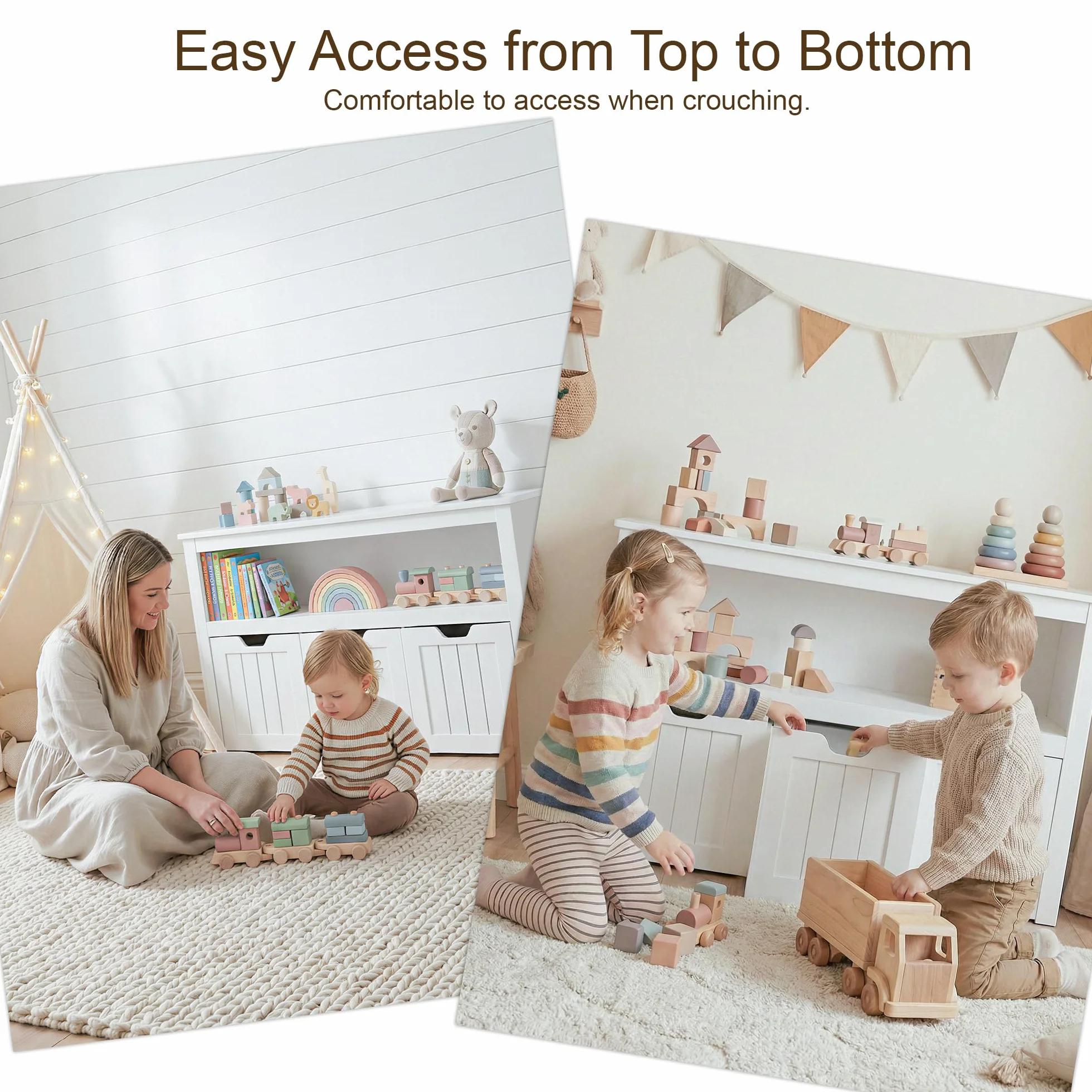 Leeshyah Meuble de rangement pour jouets pour enfants, bibliothèque et organisateur de jouets avec 3 boîtes de rangement à roulettes, unité de rangement pour chambre d'enfant, salle de jeux, chambre à