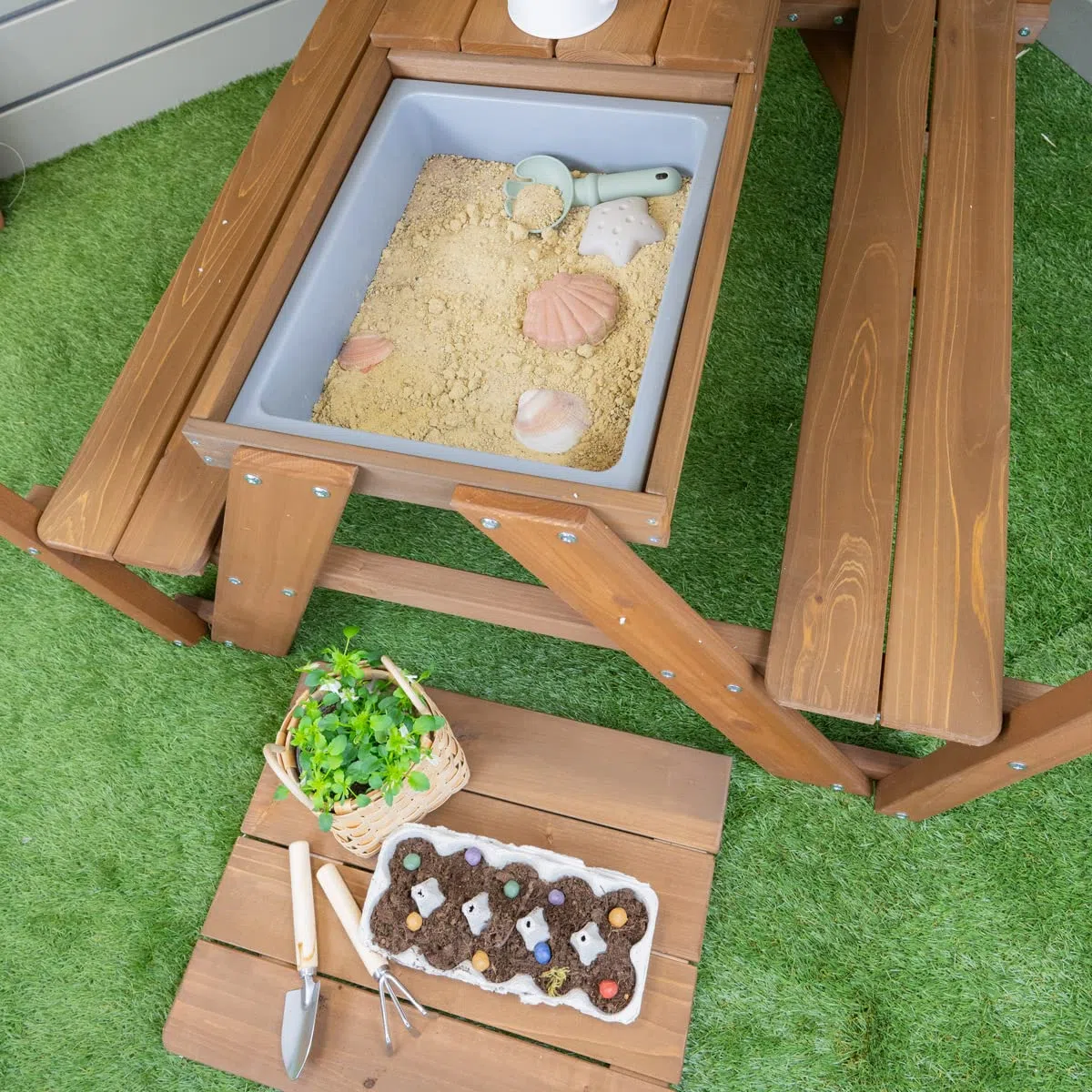 Meppi Pellworm Salon de jardin pour enfant en bois avec toit Marron