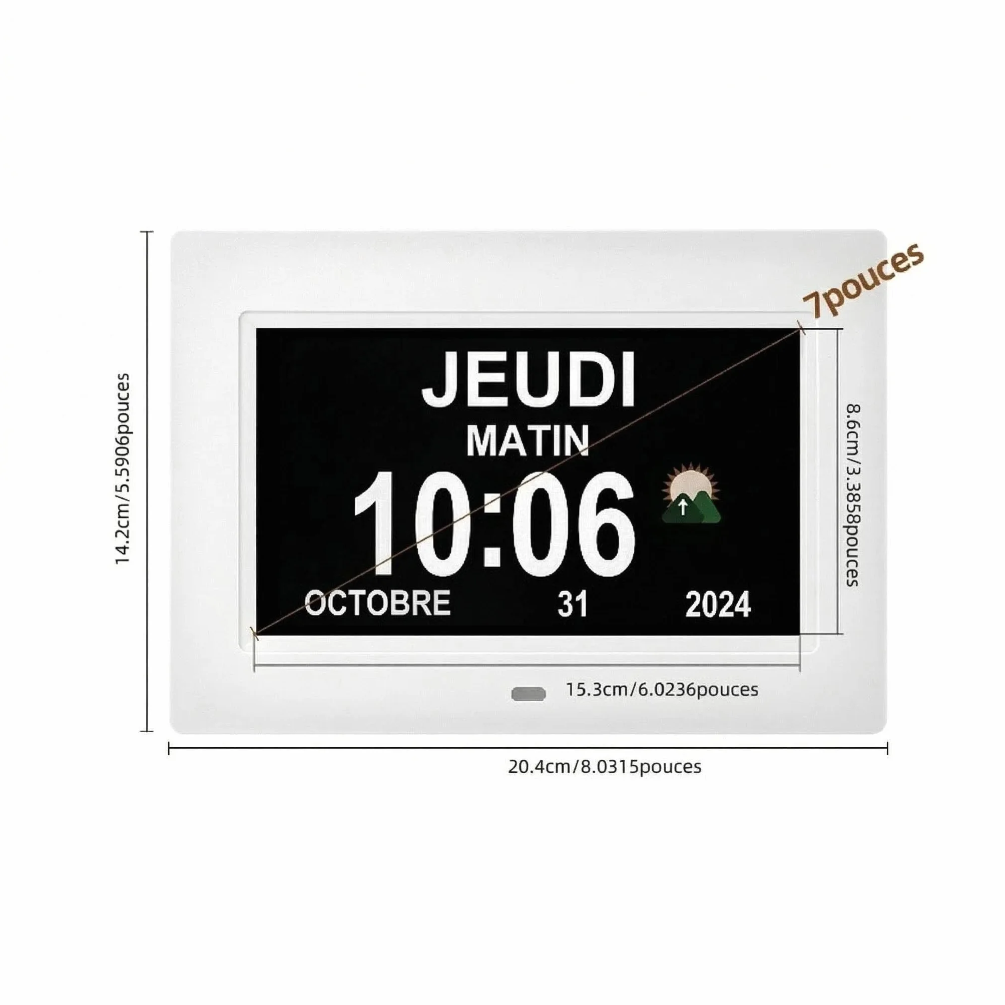 Grande Horloge numérique Réveil pour Personnes âgées Blanc 7 Pouces