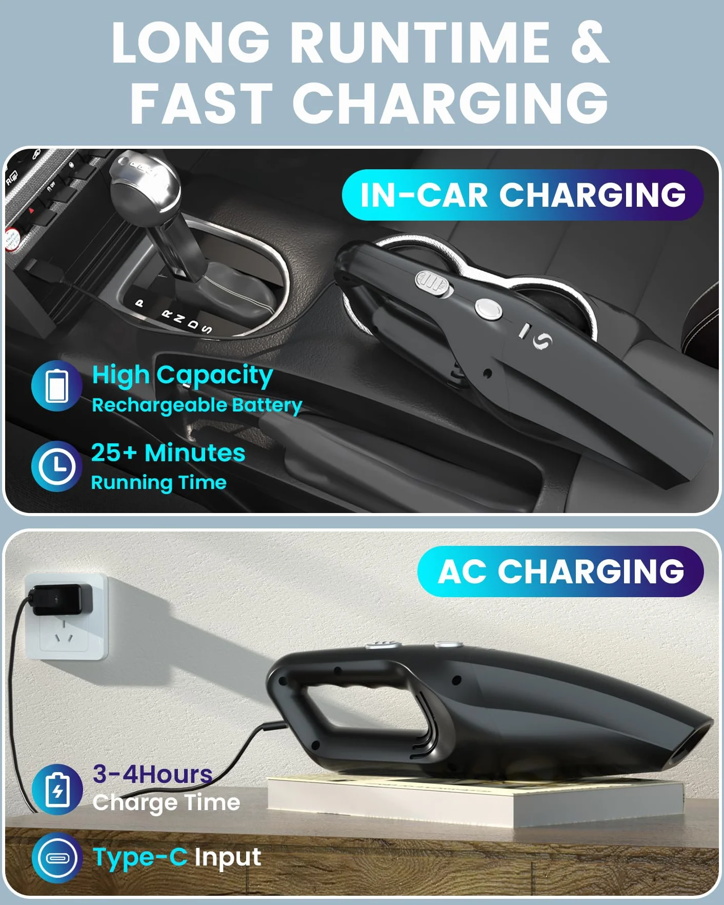 Aspirateur Voiture Puissant, Aspirateur à Main, Mini Aspirateur De Table avec Batterie Rechargeable, Aspirateurs sans Fil pour Homme Femme, pour Voiture, Poils d'animaux, Maison