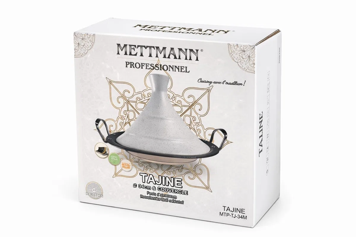 Tajine en revêtement anti-adhésif, Plat à Tajine, Acier Inoxydable, Compatible tous feux y compris Induction, Lave Vaisselle (34CM)