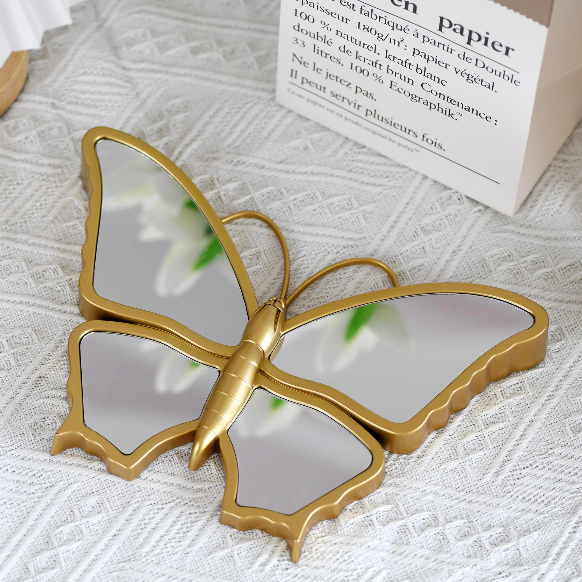 Miroir Mural Papillon Décoratif Cadre Plastique Doré 25 x 16 cm
