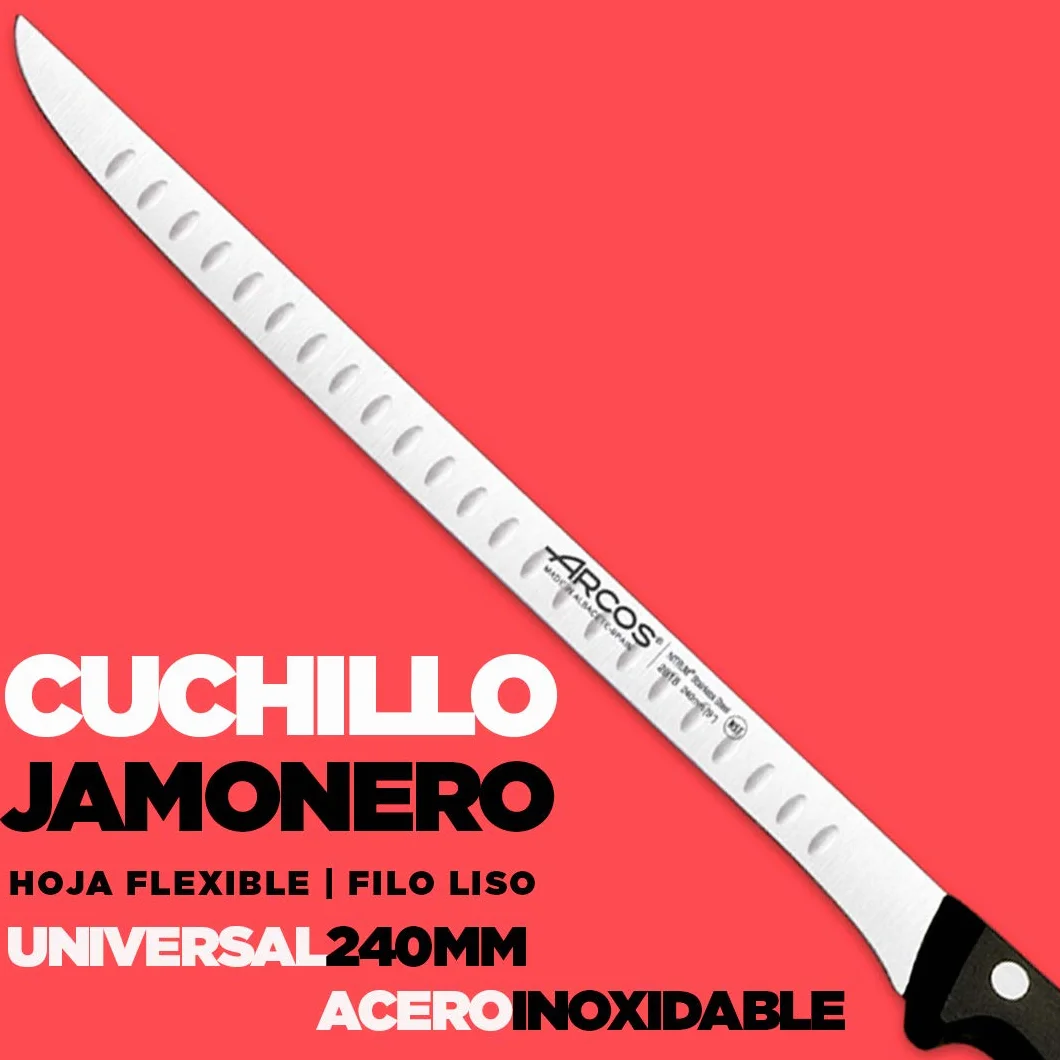 Arcos | Ensemble de 3 couteaux à jambon | Couteau à jambon en acier inoxydable Nitrum, affûteur et étui | Set de couteaux à jambon | Couteau à jambon professionnel | Écologique | Fabriqué en Espagne
