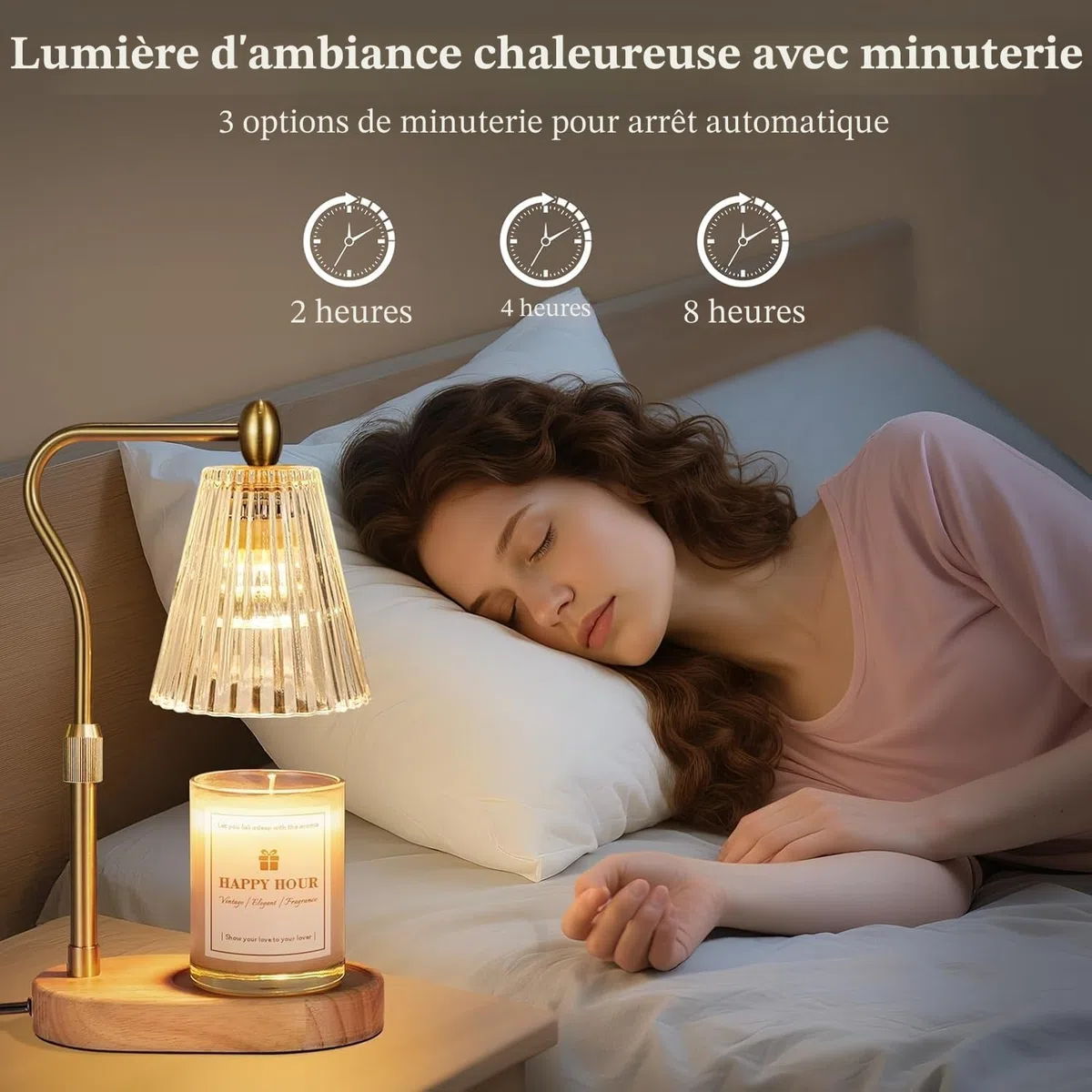 Loowoko Lampe Chauffe Bougie, Chauffage Bougie avec Minuterie et Variateur,Réglable en Hauteur,avec 2 Ampoules,Candle Warmer Lamp pour Bougies Parfumées en Verre, Maison, Chambre, Décoration