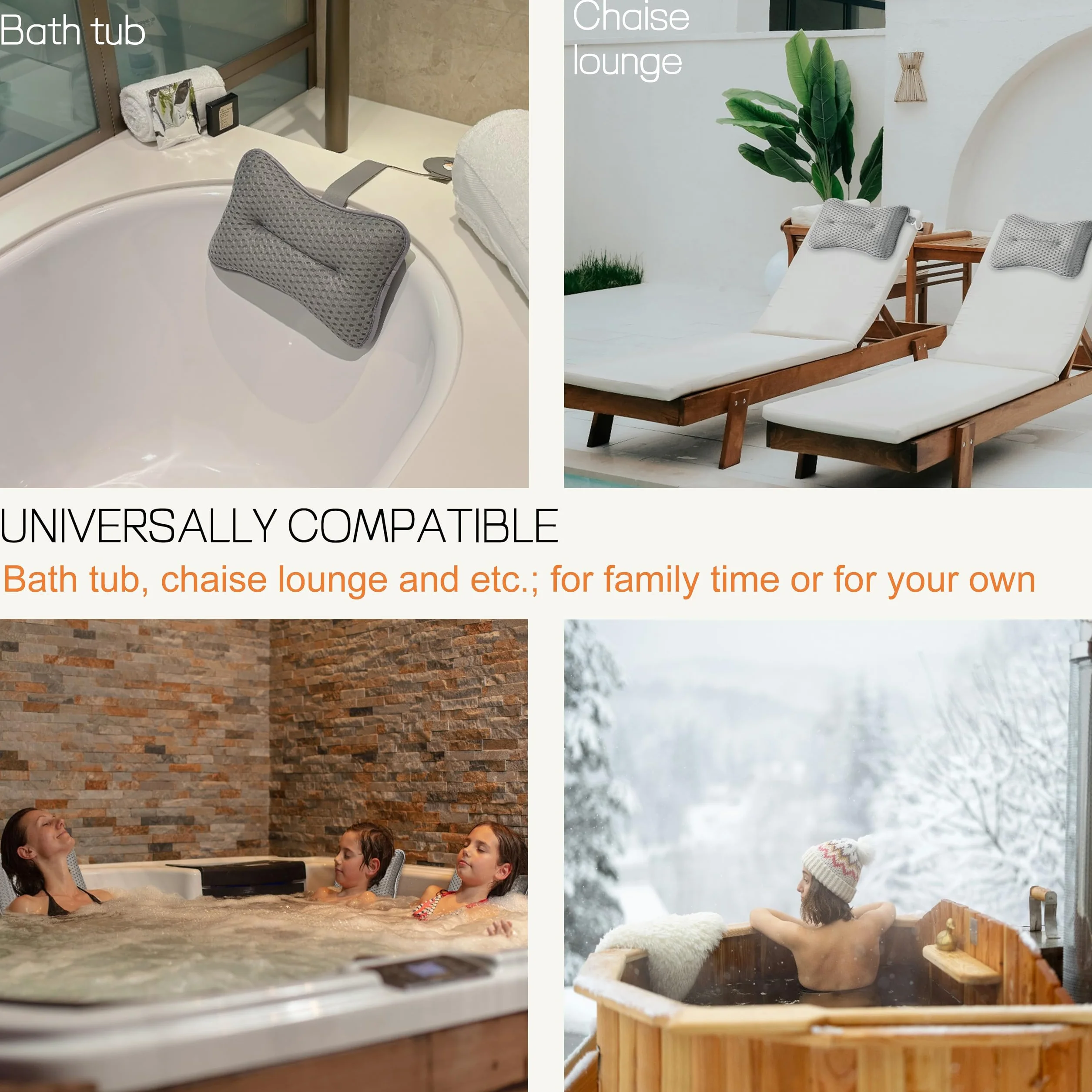 Lot de 2 grands oreillers pour jacuzzi, spa et chaise longue – Coussin universel appui-tête tour de cou, hauteur réglable sangle, séchage facile