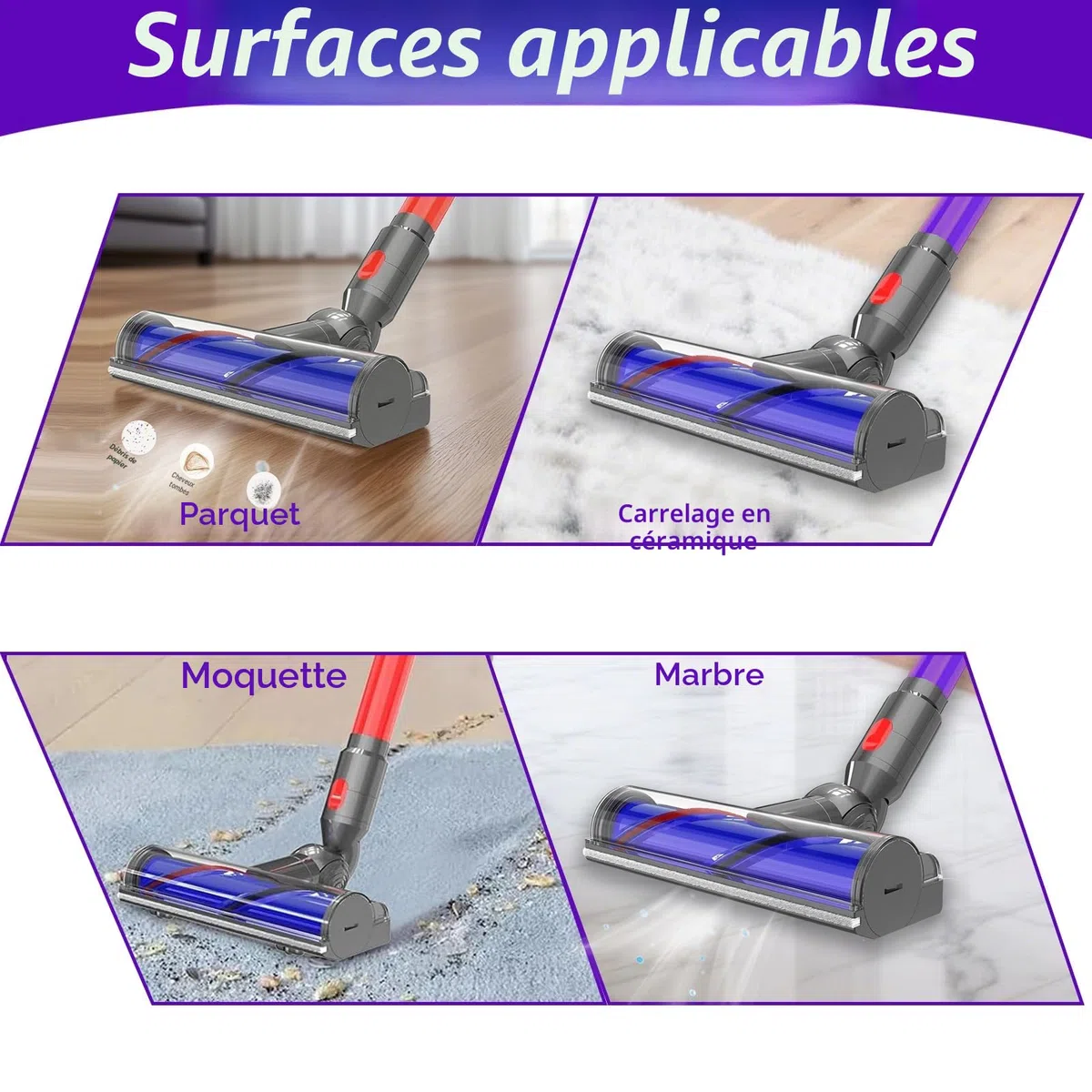 Tête de Brosse pour Dyson V7 V8 V10 V11 V15, Brosse électrique pour Dyson SV10 SV11 SV12 SV14, Pièce de Remplacement pour Brosse à Rouleau, Compatible Tapis & Sols Durs