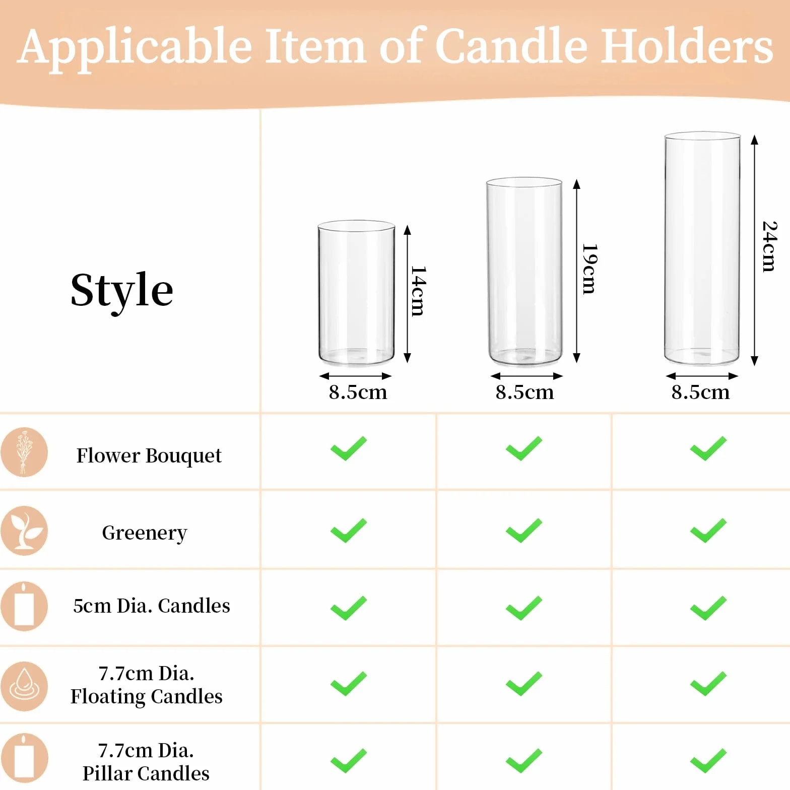Glasseam Porte - Bougie en Verre pour Bougie Colonne Hurricane Porte - Bougie 6 pour Bougie Flottante Oath Tea Light Grand Porte - Bougie pour Décoration De Table Vase Cylindrique pour Pampas