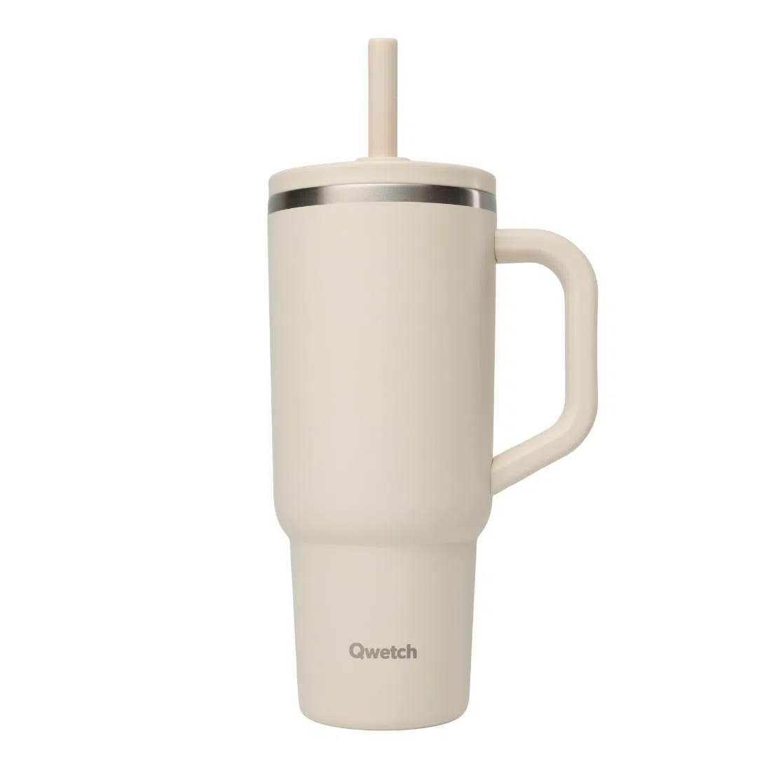 QWETCH Travel Cup Isotherme 900ml Étanche avec Paille Rabattable – Mug Isotherme Inox Recyclé avec Anse – Garde 48h Glacé / 12h Froid – Tumbler Isotherme – Gourde Compatible Porte‑Gobelet - Sable