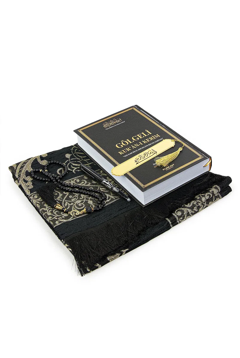 ihvan online, Le Saint Cor'an Kit d'exercices arabes avec stylo effaçable, coffret cadeau de prière pour hommes et femmes, tapis de prière musulmane, chaîne de prière, noir