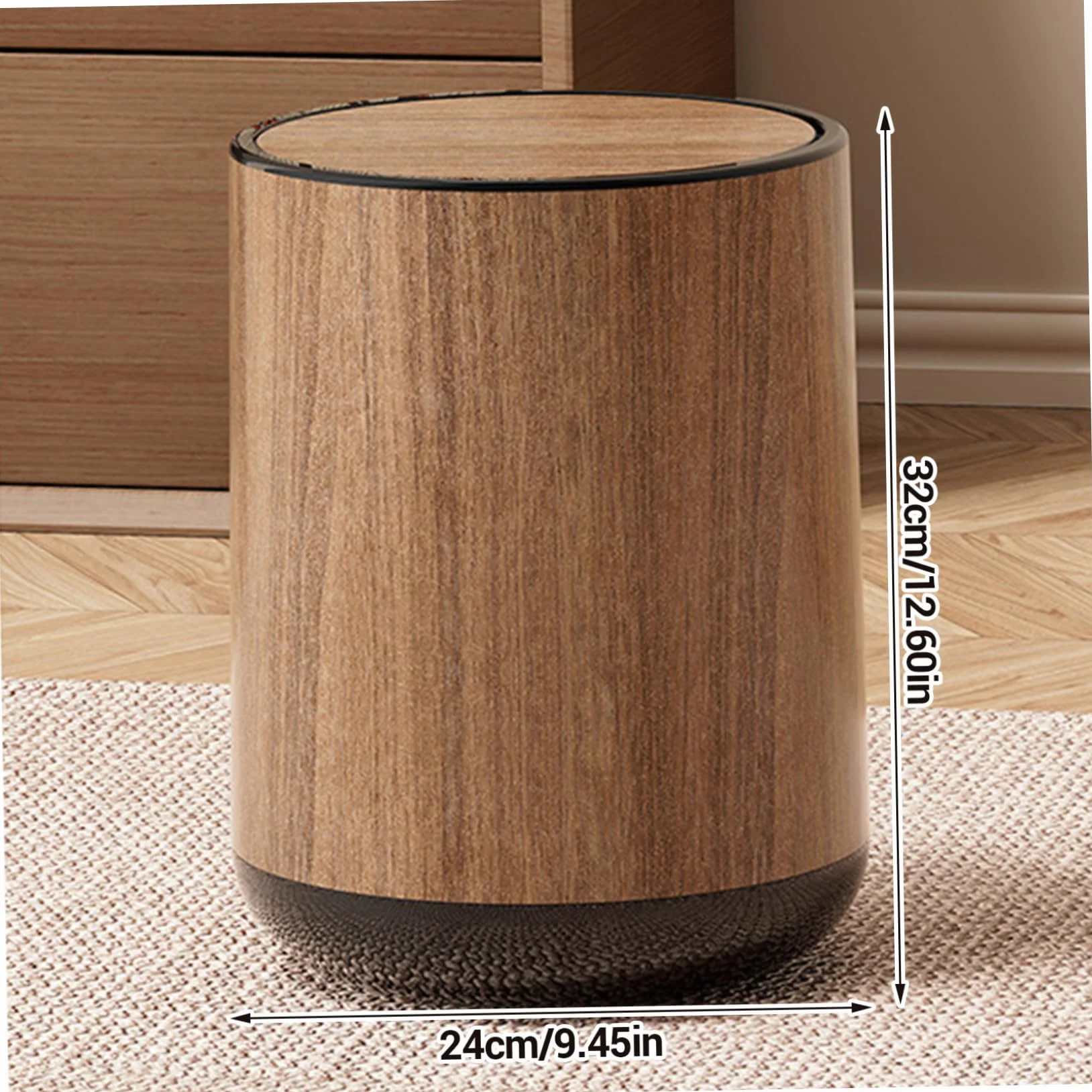 Poubelle 15 L grain de bois avec couvercle swing, seau intérieur détachable